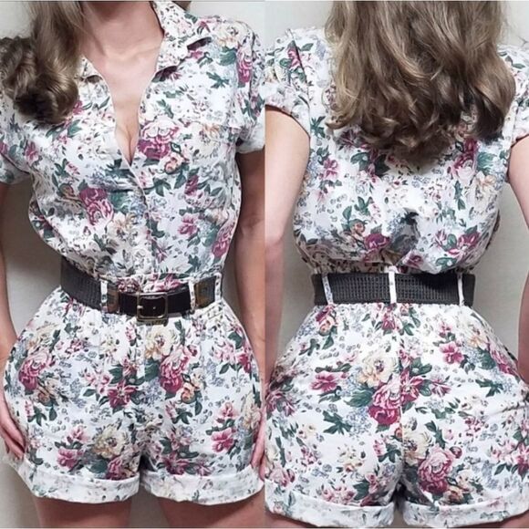 OOAK Vintage Capacity Cottagecore Floral Cotton Belted Two-piece Short Set M